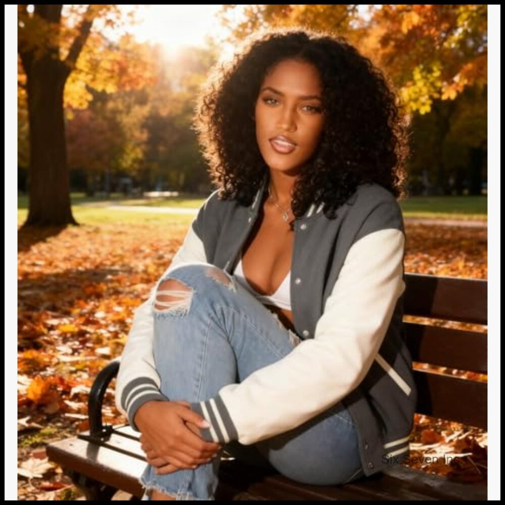 Polyester Blend Distressed Denim Jacket Puff Slee… - image 5